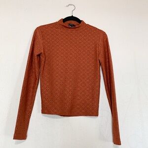Forever 21 Terracotta Eyelet Long Sleeve Mockneck